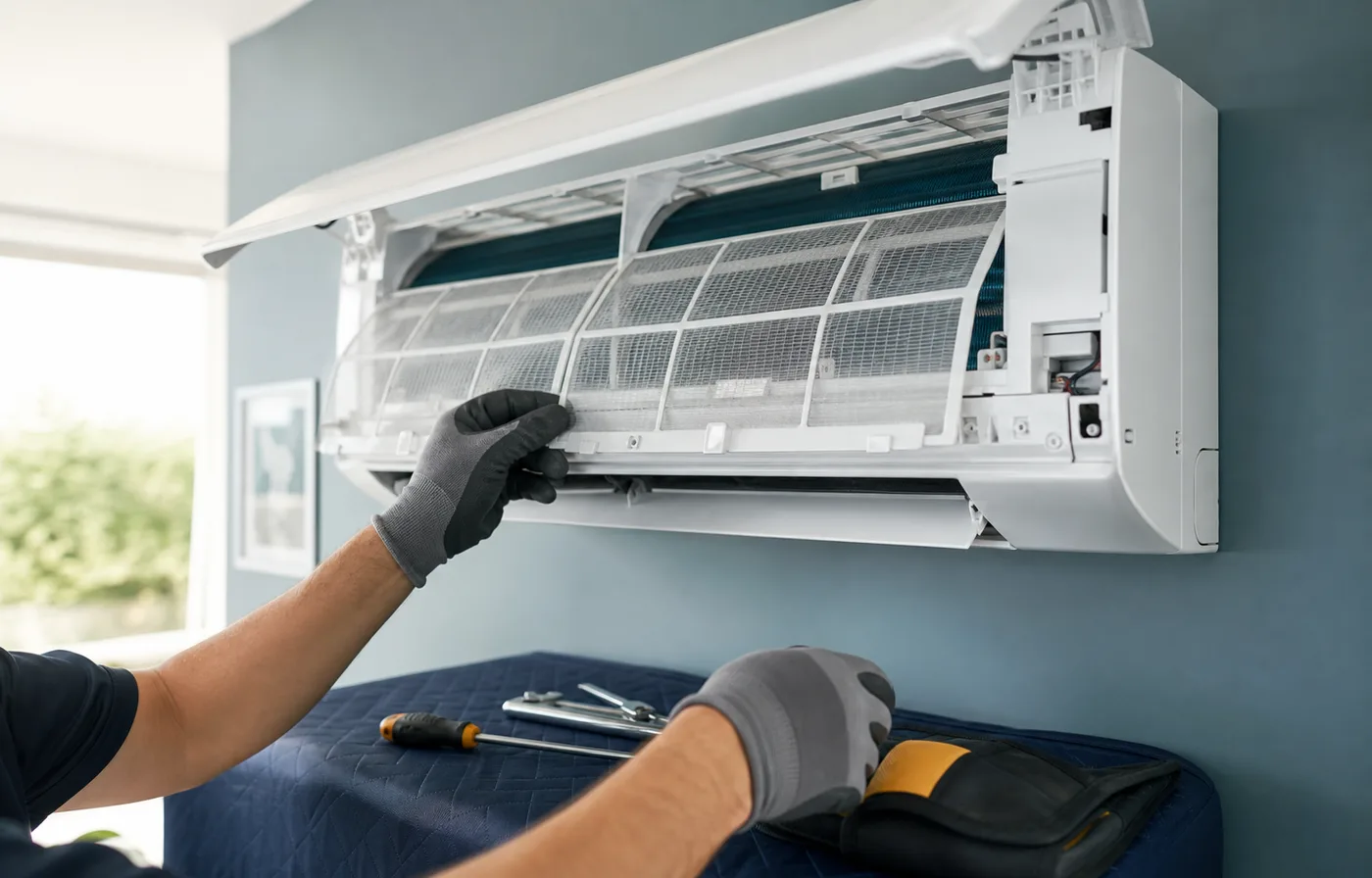 Air conditioning servicing and confirmation checklist